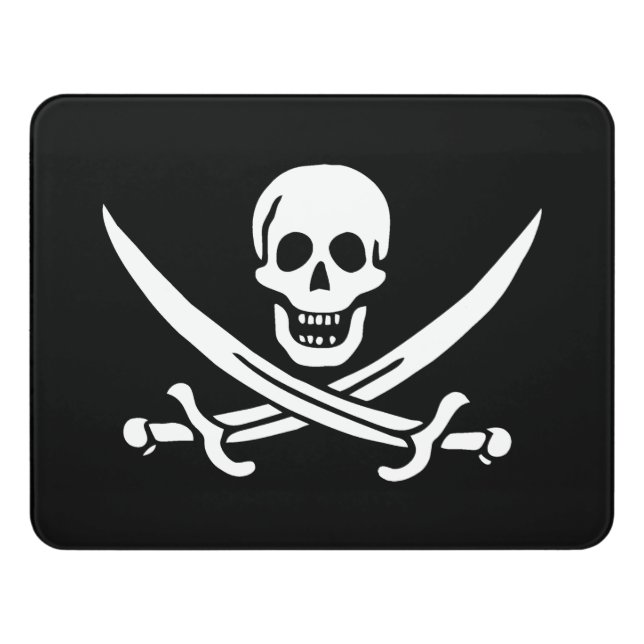 White, Pirate Flag Calico Jack, Skull & Cutlass  Door Sign (Contemporary Front)