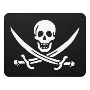 White, Pirate Flag Calico Jack, Skull & Cutlass Door Sign