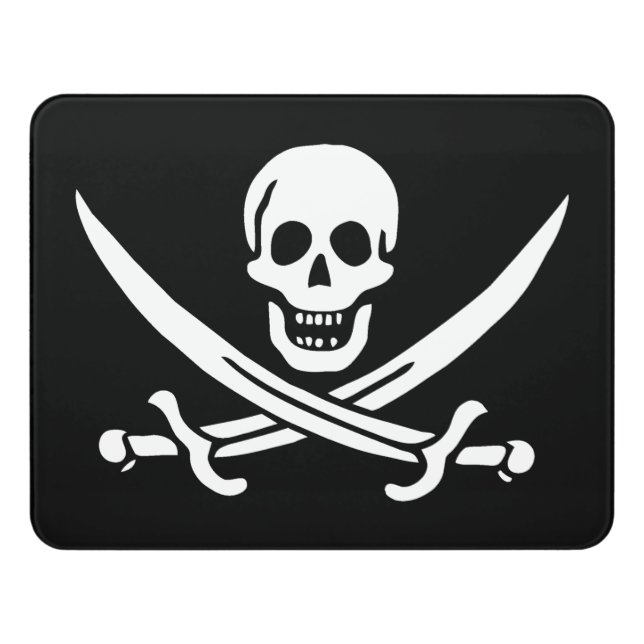 White, Pirate Flag Calico Jack, Skull & Cutlass  Door Sign (Contemporary Front)