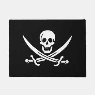 White, Pirate Flag Calico Jack, Skull & Cutlass Doormat