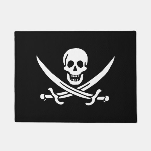 White Pirate Flag Calico Jack Skull  Cutlass  Doormat