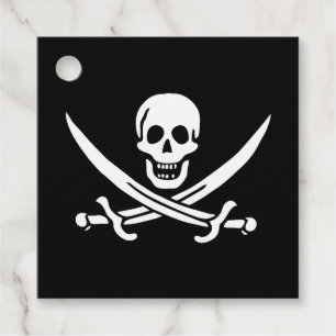 White, Pirate Flag Calico Jack, Skull & Cutlass Favor Tags