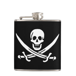 White, Pirate Flag Calico Jack, Skull & Cutlass Flask