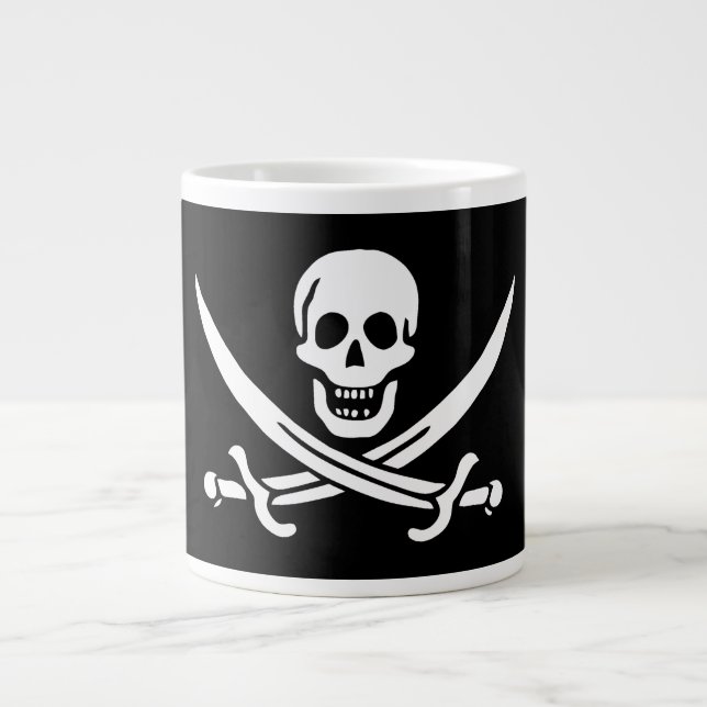 White, Pirate Flag Calico Jack, Skull & Cutlass  Giant Coffee Mug (Front)