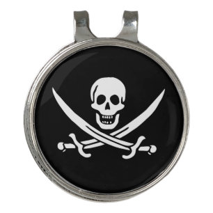 White, Pirate Flag Calico Jack, Skull & Cutlass Golf Hat Clip