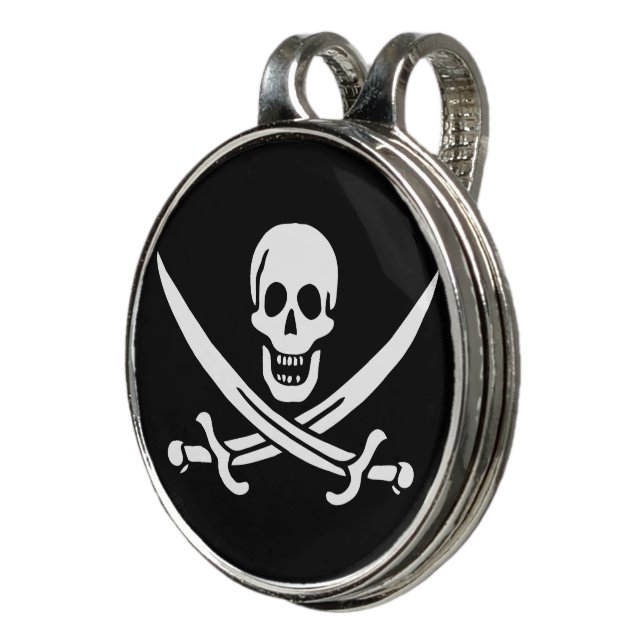 White, Pirate Flag Calico Jack, Skull & Cutlass  Golf Hat Clip (3/4)