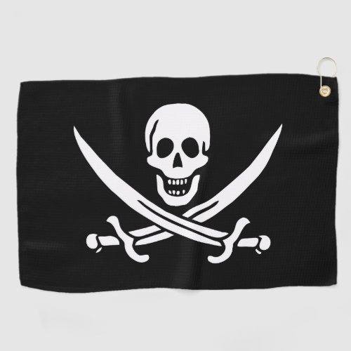 White Pirate Flag Calico Jack Skull  Cutlass  Golf Towel