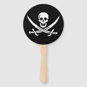 White, Pirate Flag Calico Jack, Skull & Cutlass Hand Fan