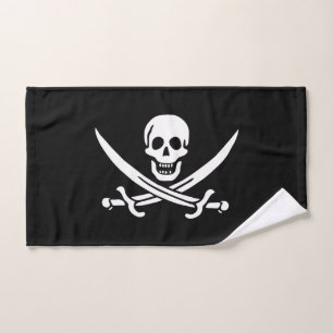 White, Pirate Flag Calico Jack, Skull & Cutlass Hand Towel