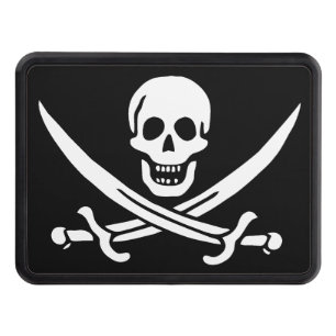 White, Pirate Flag Calico Jack, Skull & Cutlass Hitch Cover