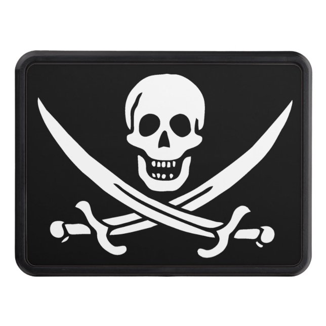 White, Pirate Flag Calico Jack, Skull & Cutlass  Hitch Cover (Front)