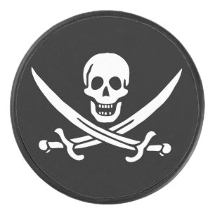 White, Pirate Flag Calico Jack, Skull & Cutlass Hockey Puck