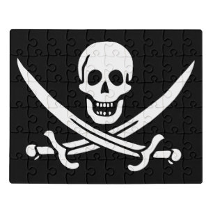 White, Pirate Flag Calico Jack, Skull & Cutlass Jigsaw Puzzle