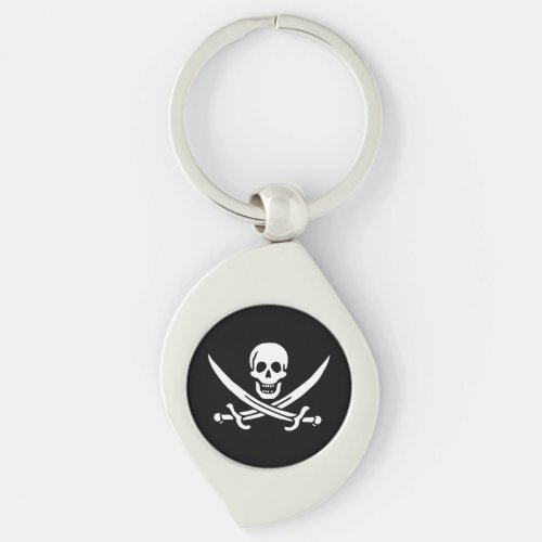 White Pirate Flag Calico Jack Skull  Cutlass Keychain