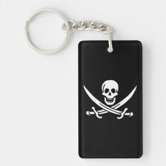 White, Pirate Flag Calico Jack, Skull & Cutlass Keychain