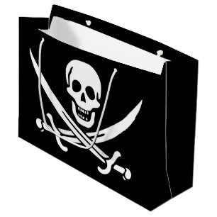 White, Pirate Flag Calico Jack, Skull & Cutlass  Large Gift Bag