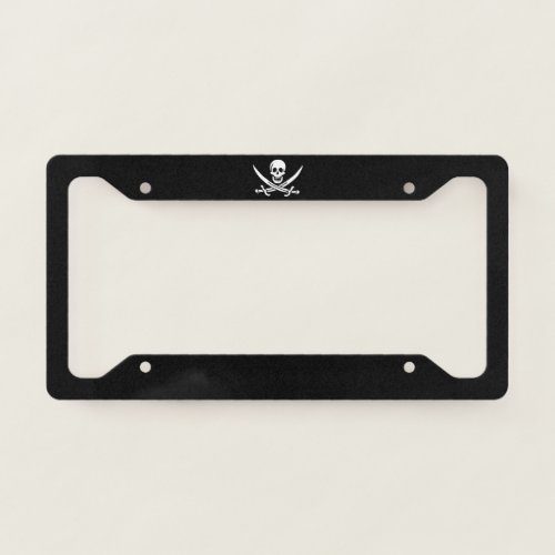 White Pirate Flag Calico Jack Skull  Cutlass  License Plate Frame