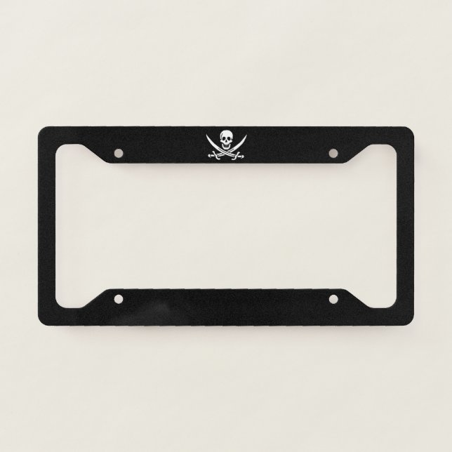 White, Pirate Flag Calico Jack, Skull & Cutlass  License Plate Frame (Front)