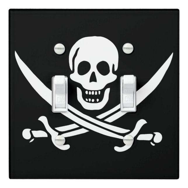 White, Pirate Flag Calico Jack, Skull & Cutlass  Light Switch Cover (In Situ)