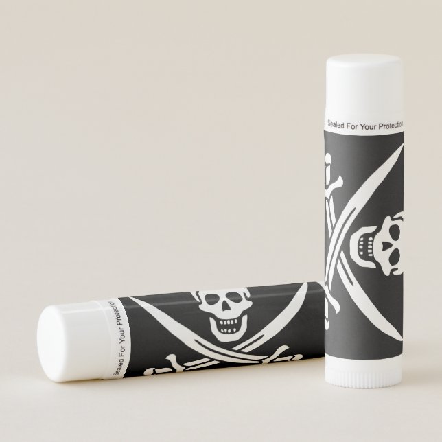 White, Pirate Flag Calico Jack, Skull & Cutlass  Lip Balm (Front)