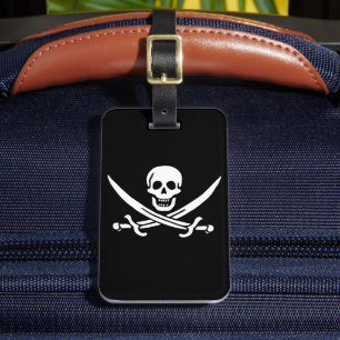 White, Pirate Flag Calico Jack, Skull & Cutlass Luggage Tag
