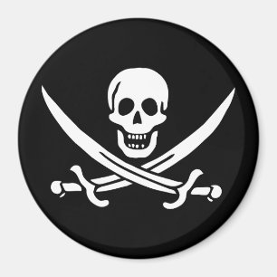 White, Pirate Flag Calico Jack, Skull & Cutlass  Magnet