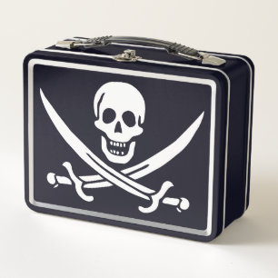 White, Pirate Flag Calico Jack, Skull & Cutlass Metal Lunch Box