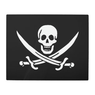White, Pirate Flag Calico Jack, Skull & Cutlass Metal Print
