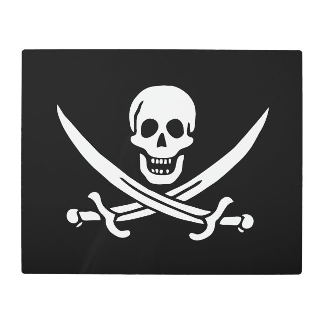 White, Pirate Flag Calico Jack, Skull & Cutlass  Metal Print (Front)