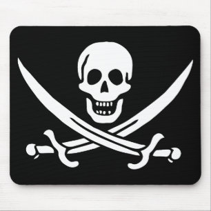 White, Pirate Flag Calico Jack, Skull & Cutlass Mouse Pad