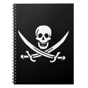 White, Pirate Flag Calico Jack, Skull & Cutlass  Notebook