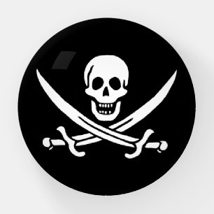 White, Pirate Flag Calico Jack, Skull & Cutlass Paperweight