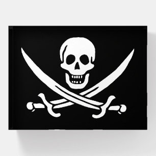 White, Pirate Flag Calico Jack, Skull & Cutlass Paperweight