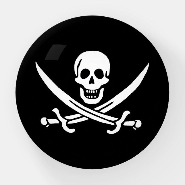 White, Pirate Flag Calico Jack, Skull & Cutlass  Paperweight (Front)