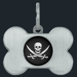 White, Pirate Flag Calico Jack, Skull & Cutlass Pet ID Tag<br><div class="desc">A low growl rumbled across the waves, not from the storm brewing on the horizon, but from Captain Jack's throat. His dark eyes, usually gleaming with mischief, held a steely glint as he surveyed the approaching ship. The "Revenge, " his sloop, heeled slightly in the choppy water, its black hull...</div>