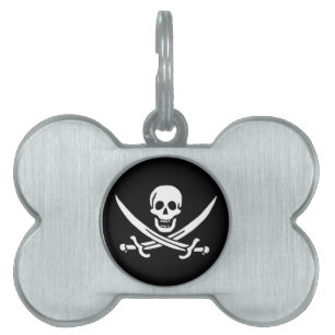 White, Pirate Flag Calico Jack, Skull & Cutlass Pet ID Tag