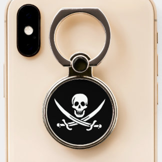 White, Pirate Flag Calico Jack, Skull & Cutlass Phone Ring Stand