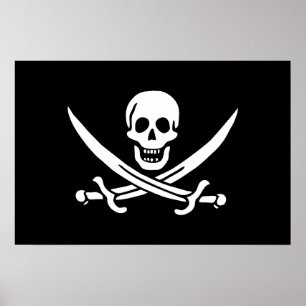 White, Pirate Flag Calico Jack, Skull & Cutlass Poster