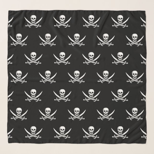White, Pirate Flag Calico Jack, Skull & Cutlass  Scarf (Front)
