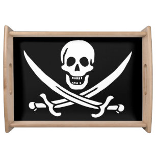 White, Pirate Flag Calico Jack, Skull & Cutlass Serving Tray
