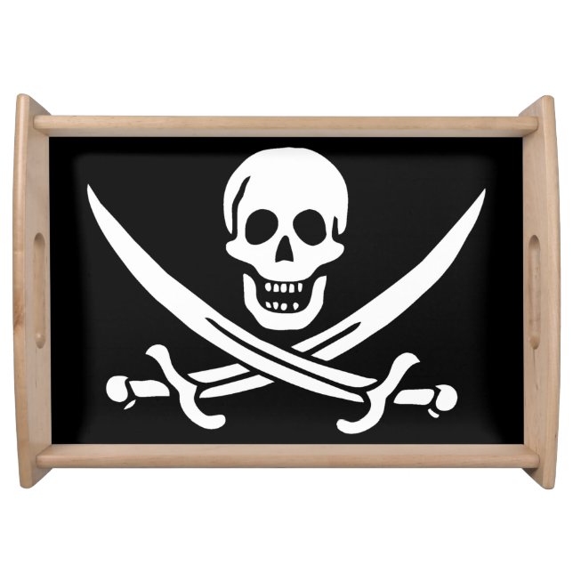 White, Pirate Flag Calico Jack, Skull & Cutlass  Serving Tray (Front)