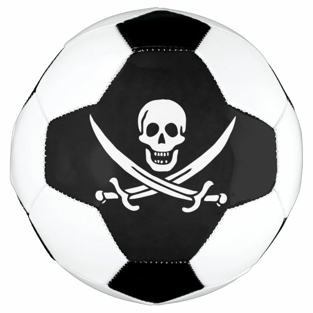 White, Pirate Flag Calico Jack, Skull & Cutlass  Soccer Ball (Front)