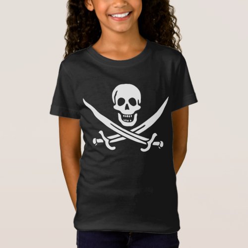 White Pirate Flag Calico Jack Skull  Cutlass  T_Shirt