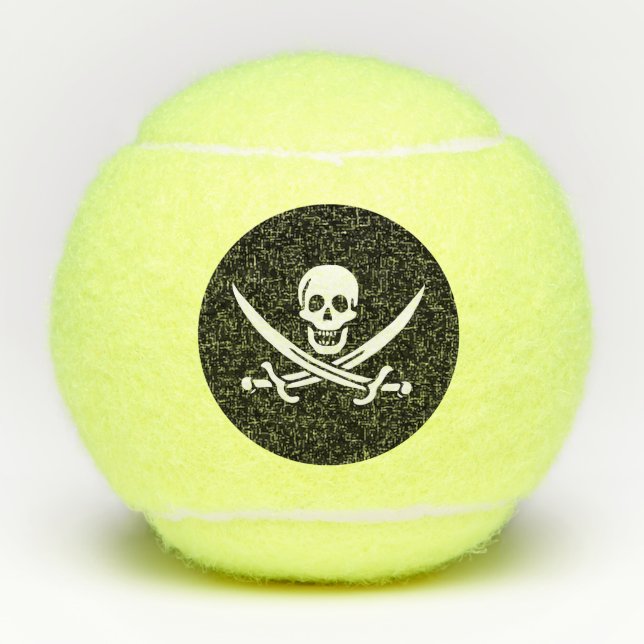 White, Pirate Flag Calico Jack, Skull & Cutlass Tennis Balls (Front)