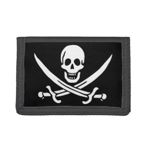 White, Pirate Flag Calico Jack, Skull & Cutlass Tri-fold Wallet