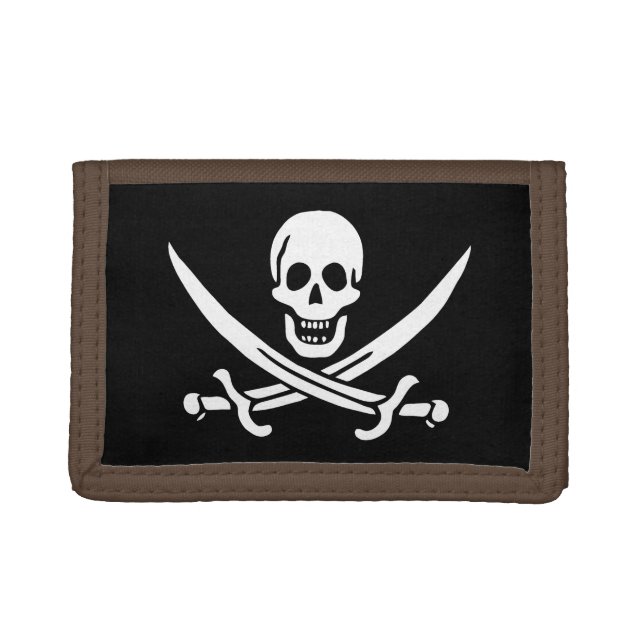 White, Pirate Flag Calico Jack, Skull & Cutlass Trifold Wallet (Front)