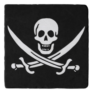 White, Pirate Flag Calico Jack, Skull & Cutlass Trivet