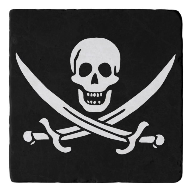 White, Pirate Flag Calico Jack, Skull & Cutlass  Trivet (Front)