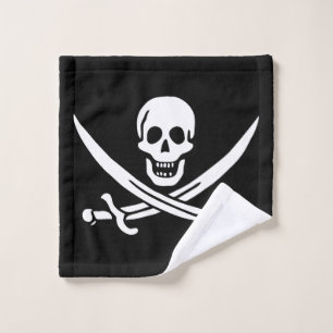 White, Pirate Flag Calico Jack, Skull & Cutlass  Wash Cloth
