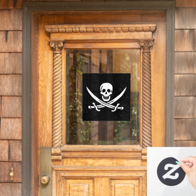 White, Pirate Flag Calico Jack, Skull & Cutlass  Window Cling (Home Door)